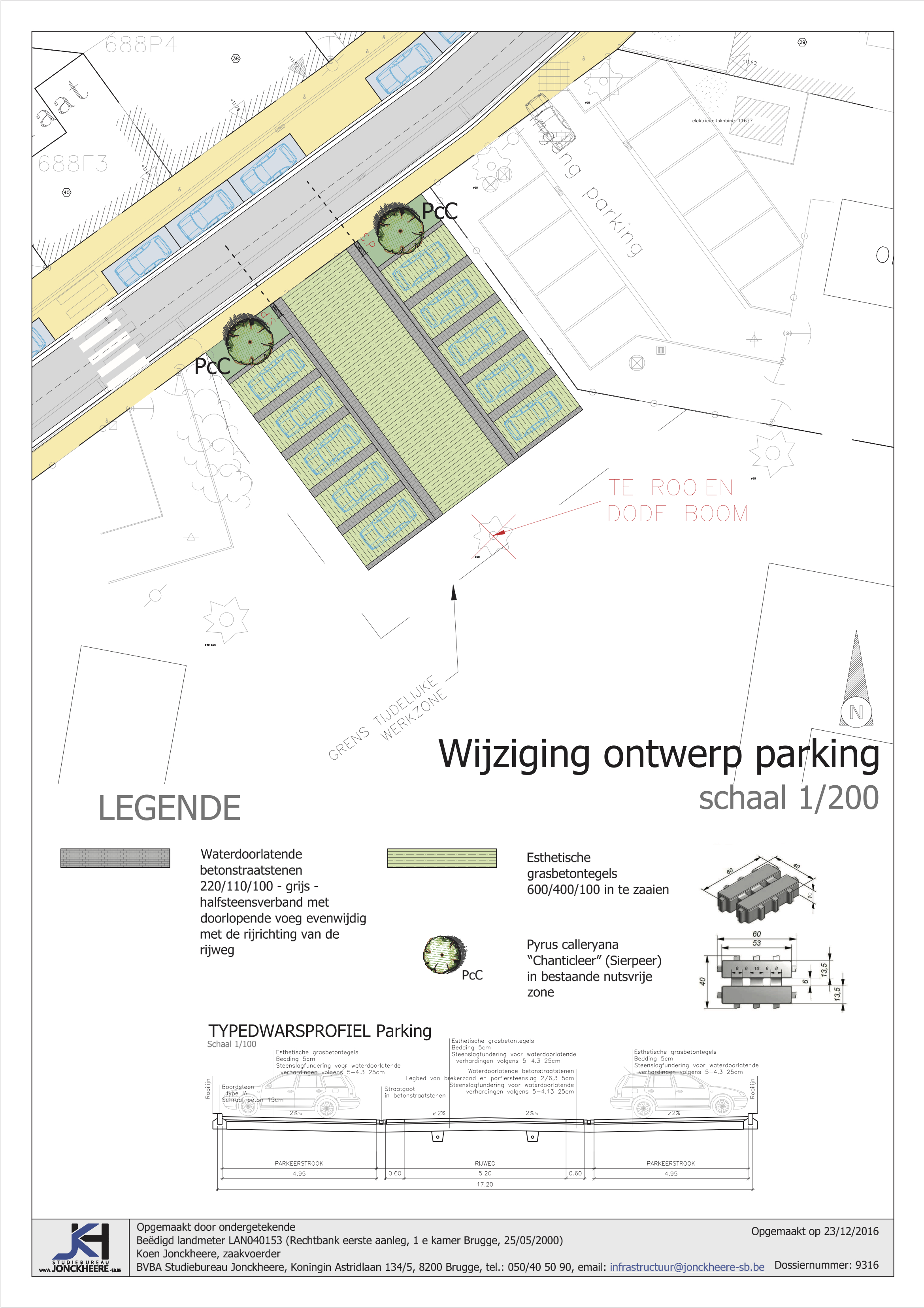 Parking (dossier Macieberg 2016-2018) met infiltratie d.m.v. esthetische grasbetontegels en uitstapzone in betonstraatstenen, Oostkamp